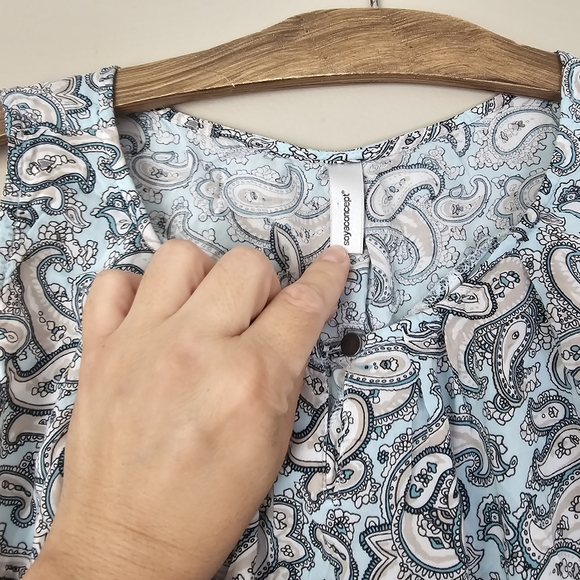 SOYA CONCEPT | Light Blue & Cream Paisley Keyhole Boho Top - Picture 6 of 6